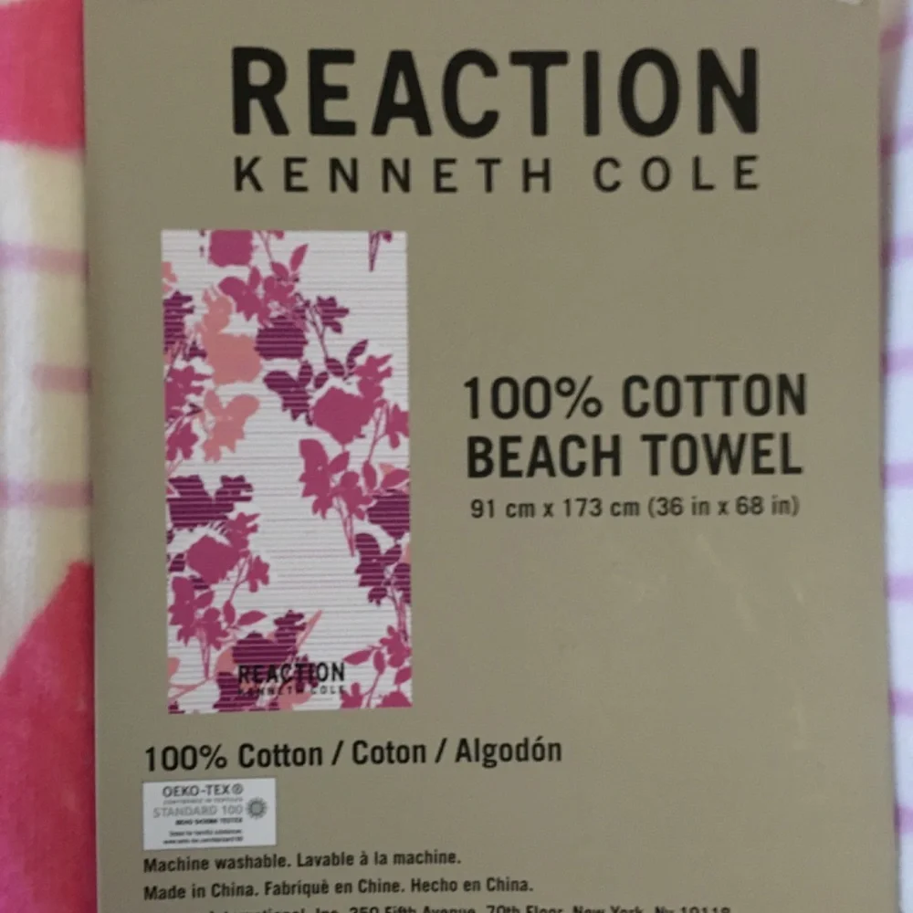 Kenneth Cole Reaction Floral Striped Beach Towel New W Tags